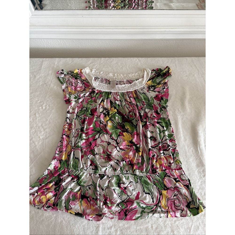 Baby Phat‎ Women's 2X Y2K Floral Tunic Top Elastic Waist Cap Sleeve